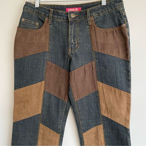 Vintage Y2K Zana Di Suede Patchwork Flare Bell Bottom Jeans Juniors 7 - Picture 4 of 8